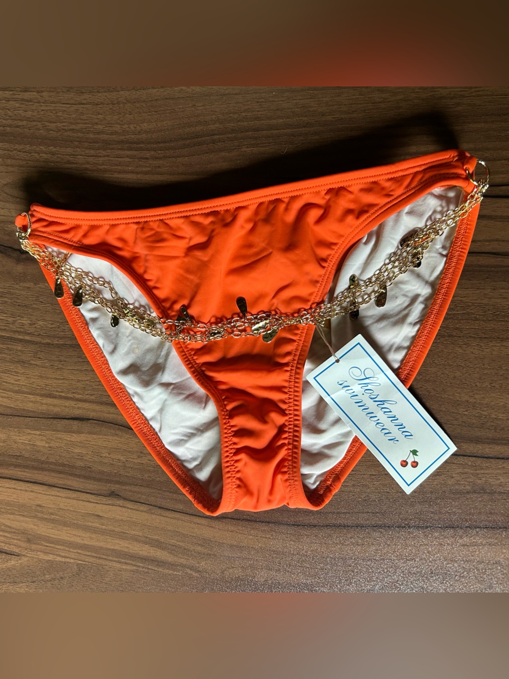 Shoshanna Orange Bikini Bottom‎ with Gold Chain Detail